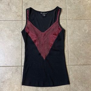 Victoria’s Secret Black Cranberry Red Lace Satin Camisole Top